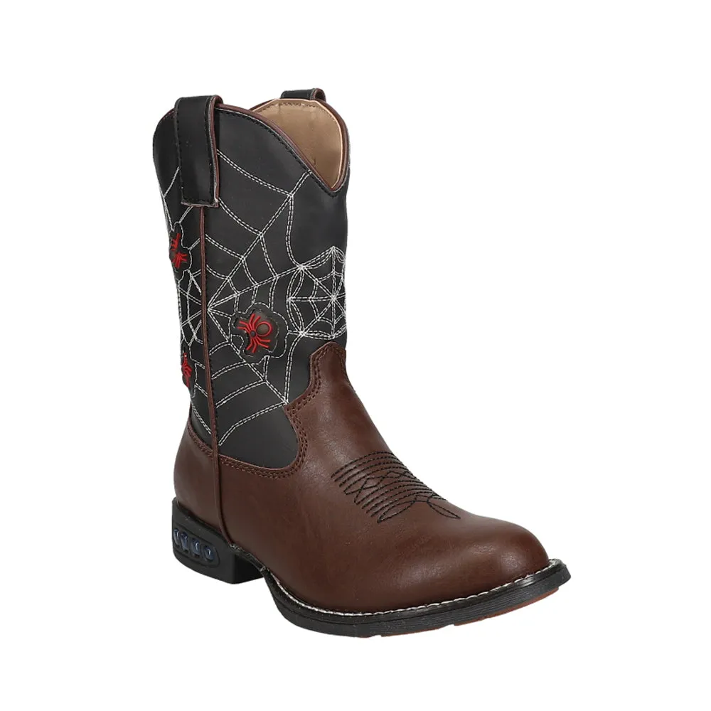 Spider Web Light Up Round Toe Cowboy Boots (Toddler-Little Kid)