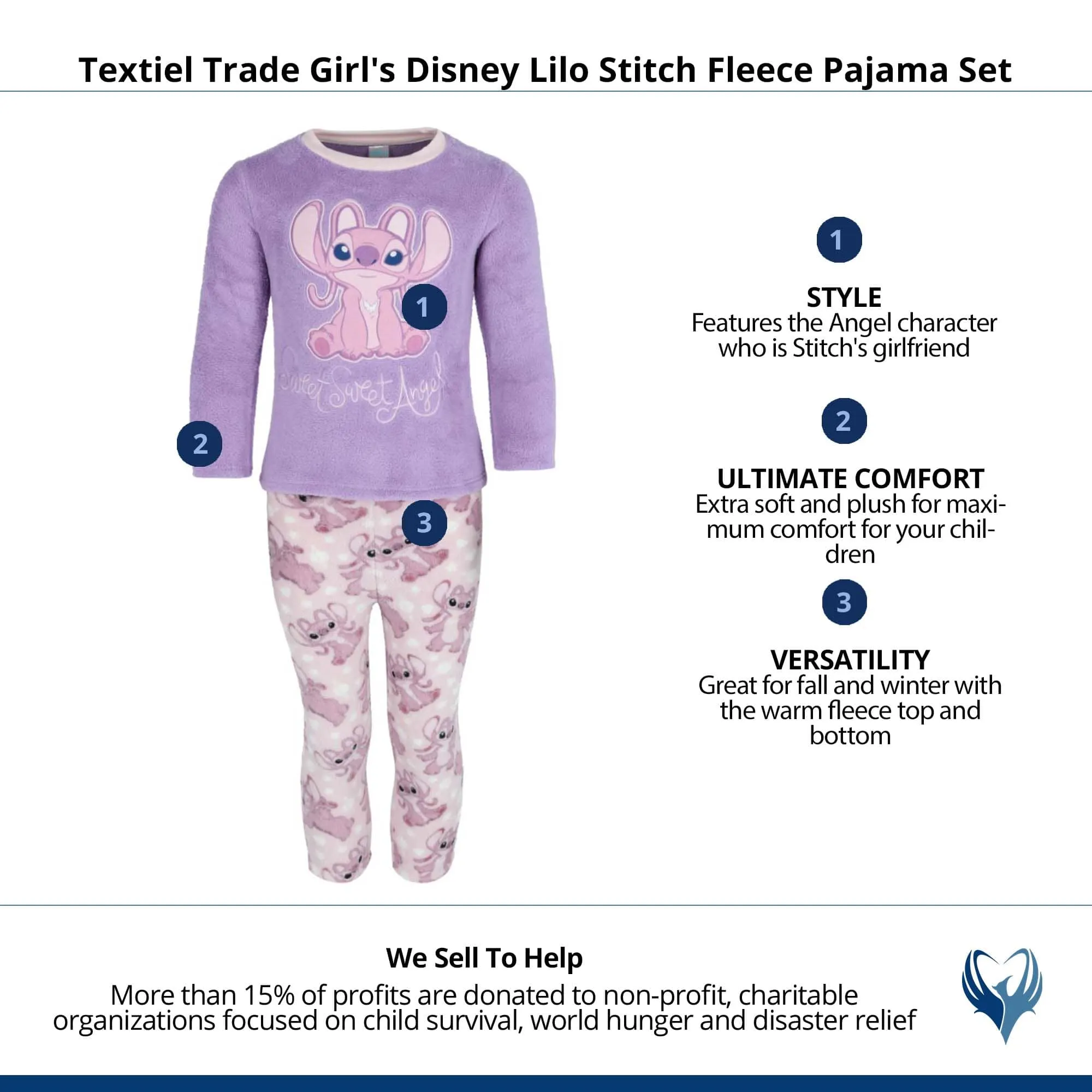 Textiel Trade Girl's Disney Lilo Stitch Fleece Pajama Set