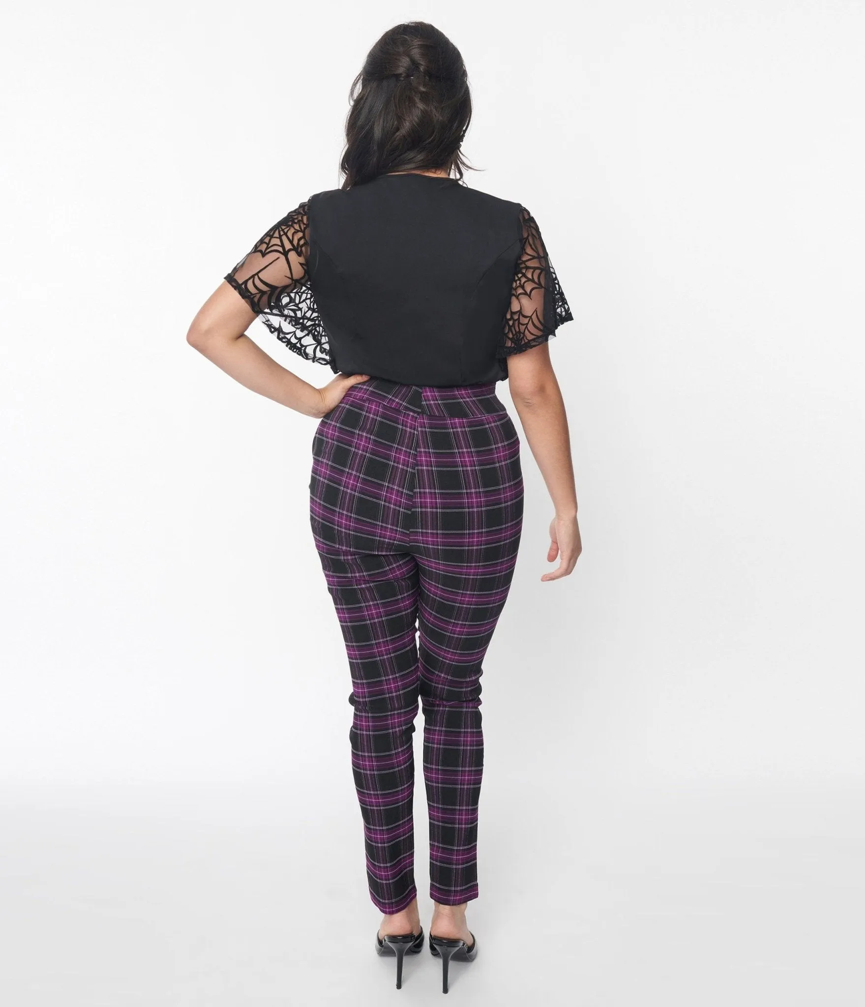 Unique Vintage 1970s Purple & Black Plaid Rizzo Cigarette Pants