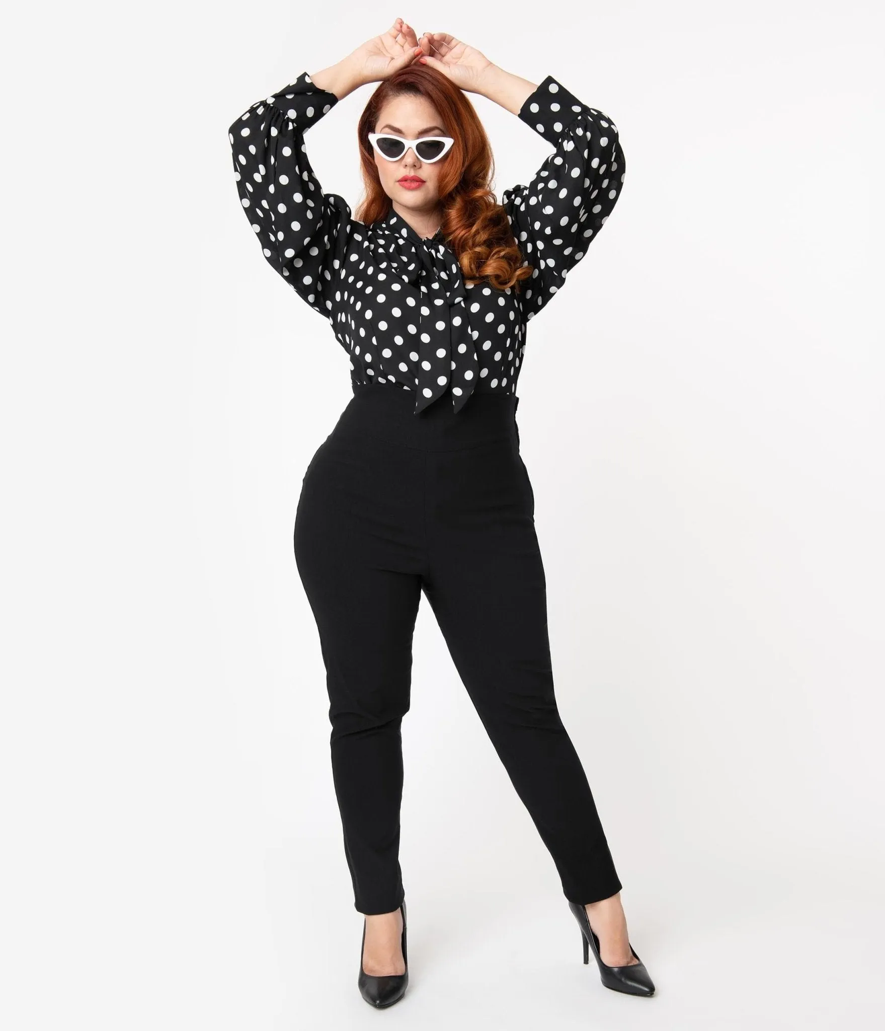 Unique Vintage Plus Size 1950s Black High Waist Rizzo Cigarette Pants