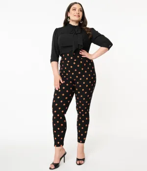 Unique Vintage Plus Size Black & Orange Pumpkin Patch Rizzo Cigarette Pants