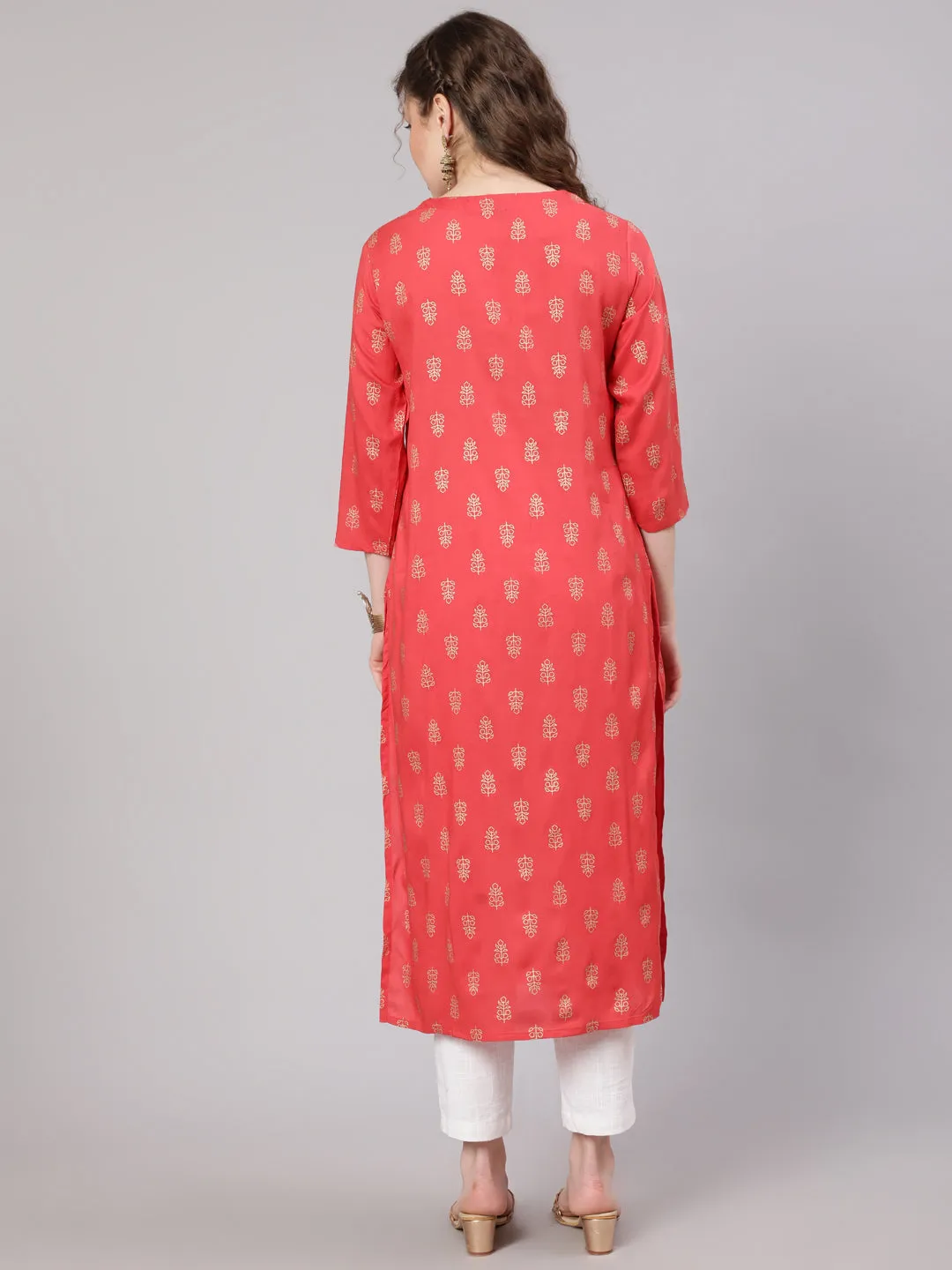 Women Pink Rayon Straight Kurta